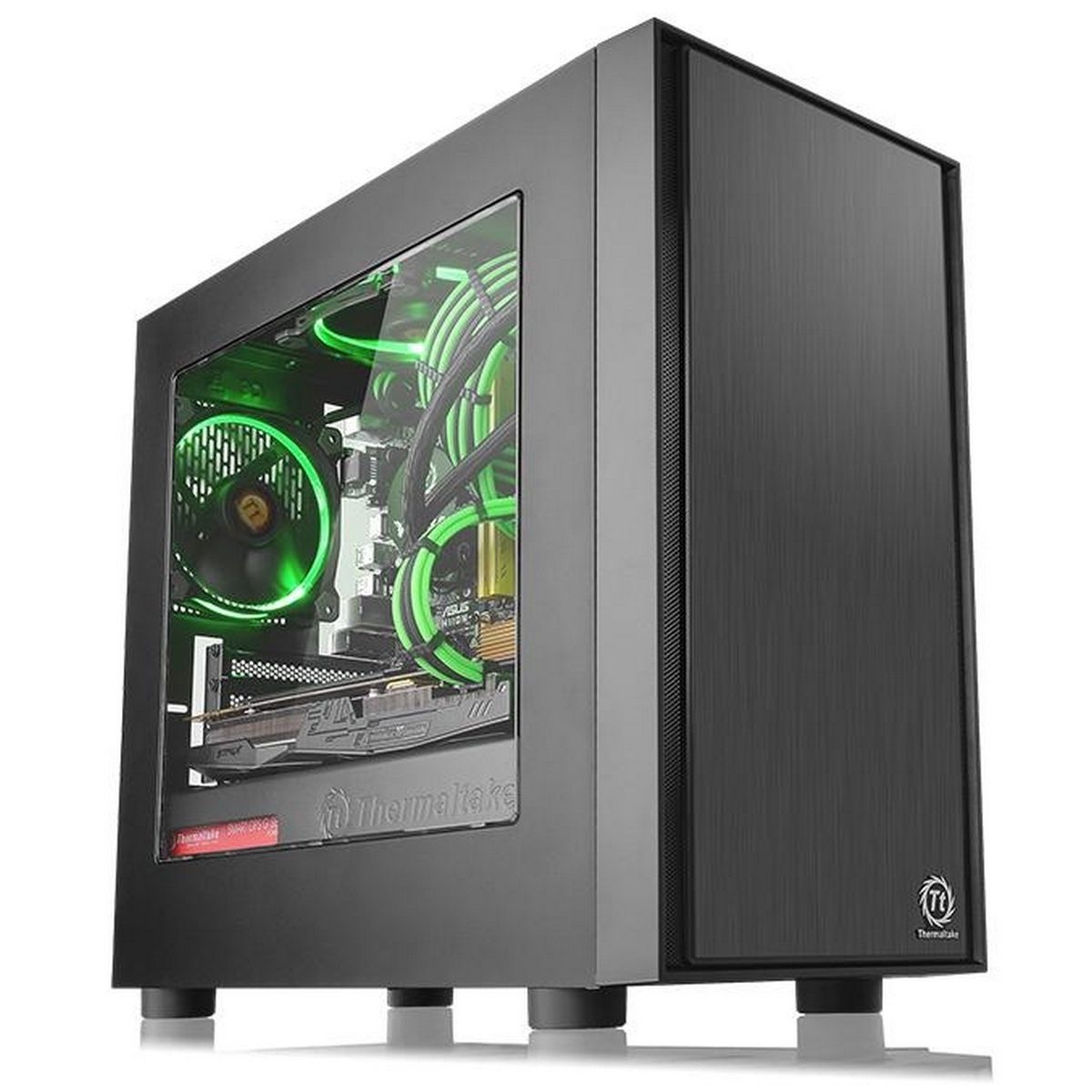 Thermaltake Versa H17 вид спереди акриловое окно подсветка вентиляторов
