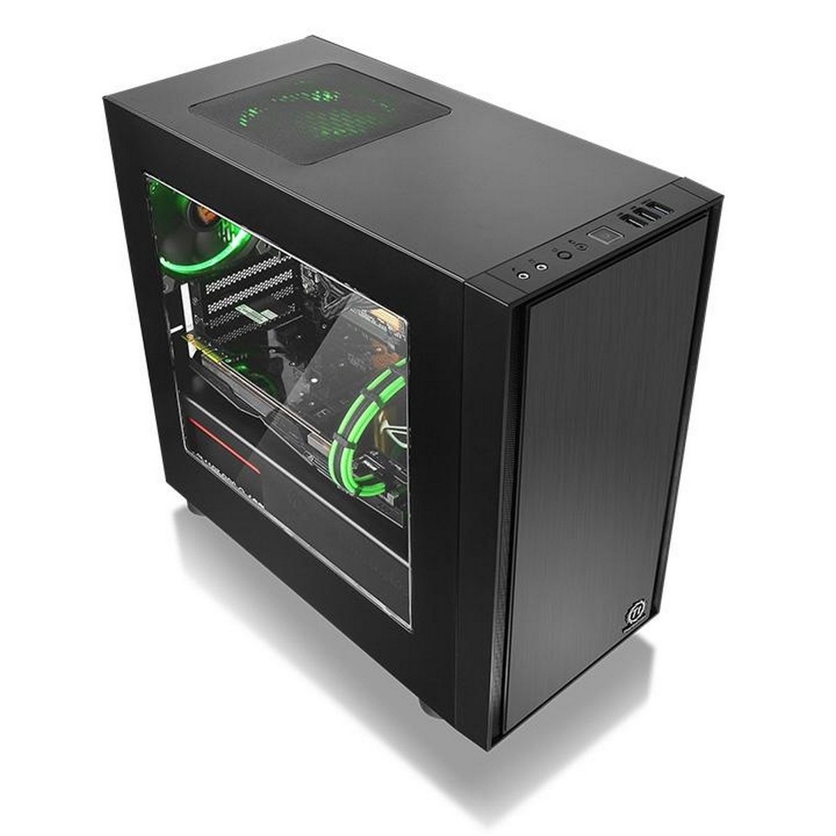 Thermaltake Versa H17 вид под углом прозрачная боковая панель вентиляторы с подсветкой
