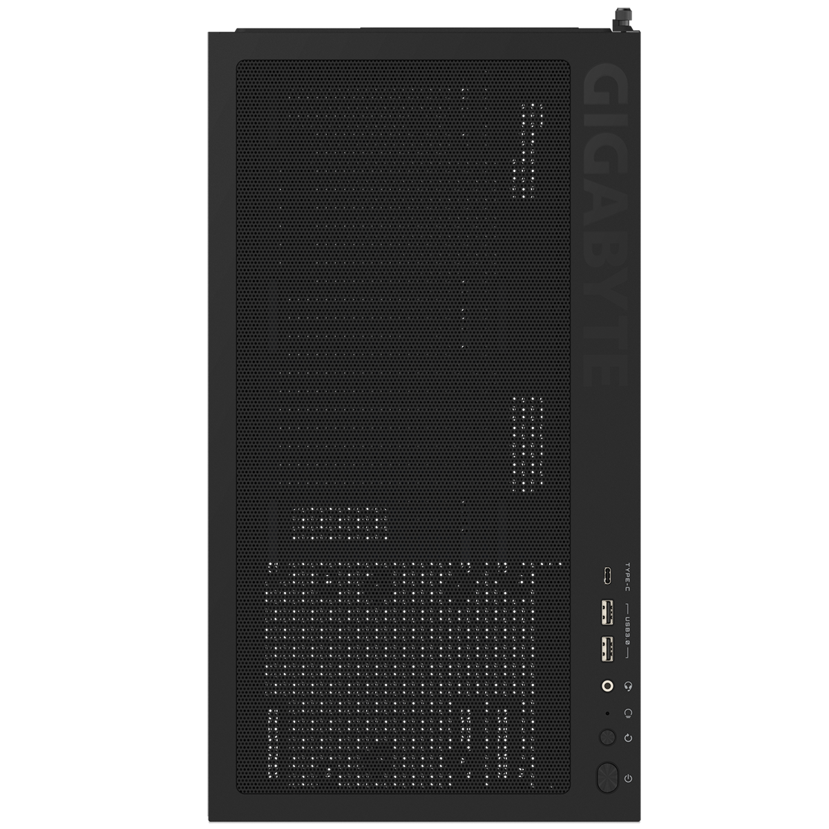 Gigabyte C500 Panoramic Stealth верхняя панель ввода-вывода — USB Type-C, USB Type-A, аудиоразъём, кнопки питания