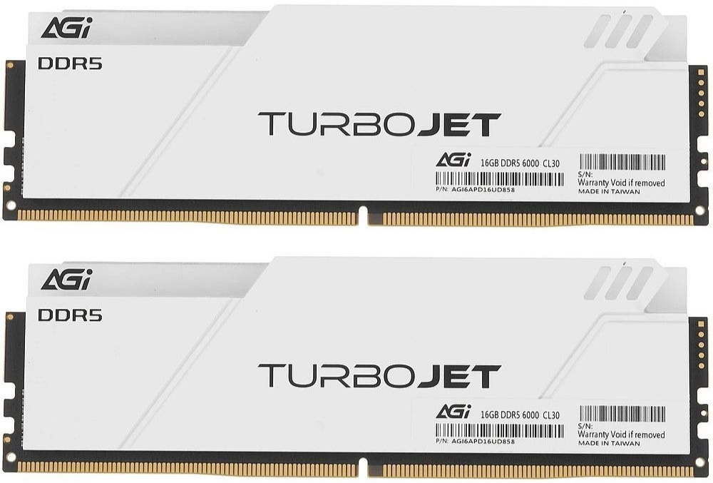 AGI AGI6APD16UD858-DC DDR5 6000 МГц CL30 два модуля вид спереди наклейка с характеристиками