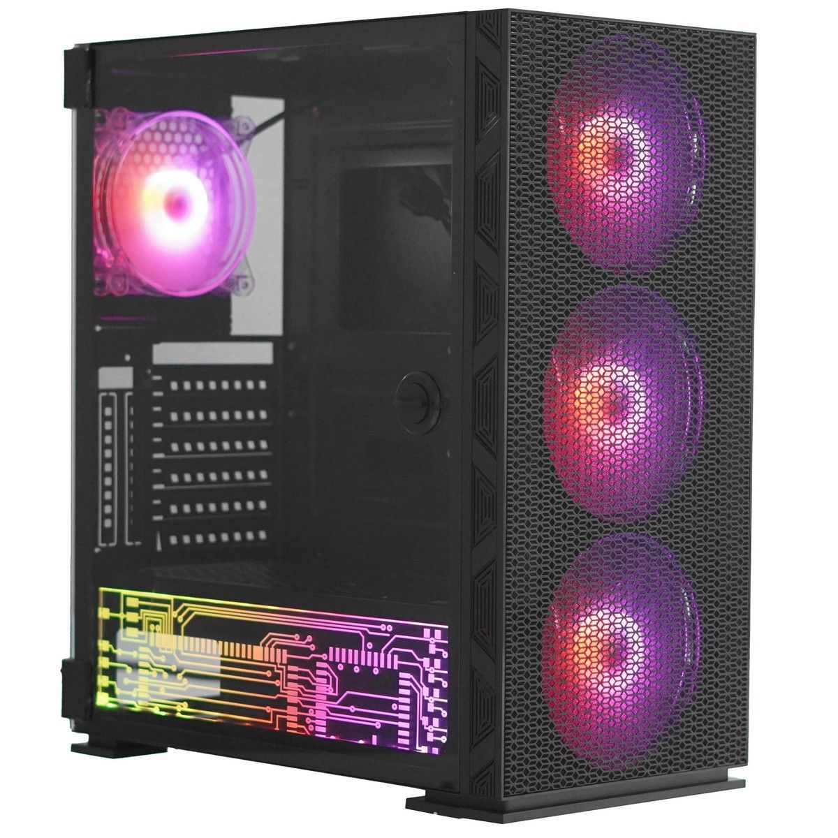 ACD SOEYI AX8-B20 вид спереди с ARGB-подсветкой трёх фронтальных вентиляторов