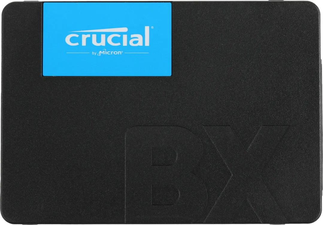 Crucial BX500 500 ГБ SSD накопитель 2.5 дюйма SATA вид спереди чёрный корпус синяя этикетка