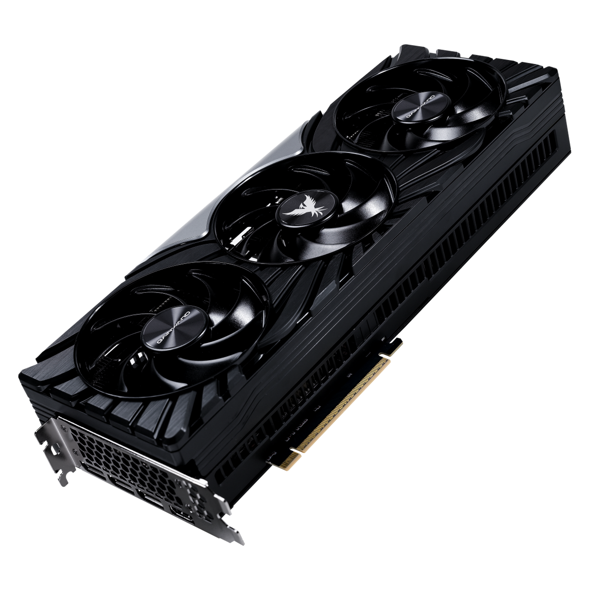 Gainward RTX 5070 Ti PHOENIX вид сверху — три вентилятора с логотипом PALIT, радиаторное оребрение, разъём PCIe