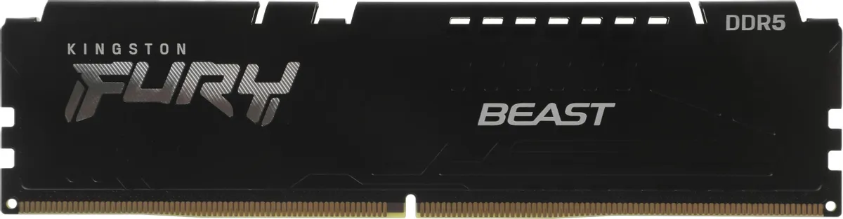 Kingston Fury Beast DDR5 KF564C32BBK2-32 модуль памяти 6400 МГц вид спереди с золотистыми контактами