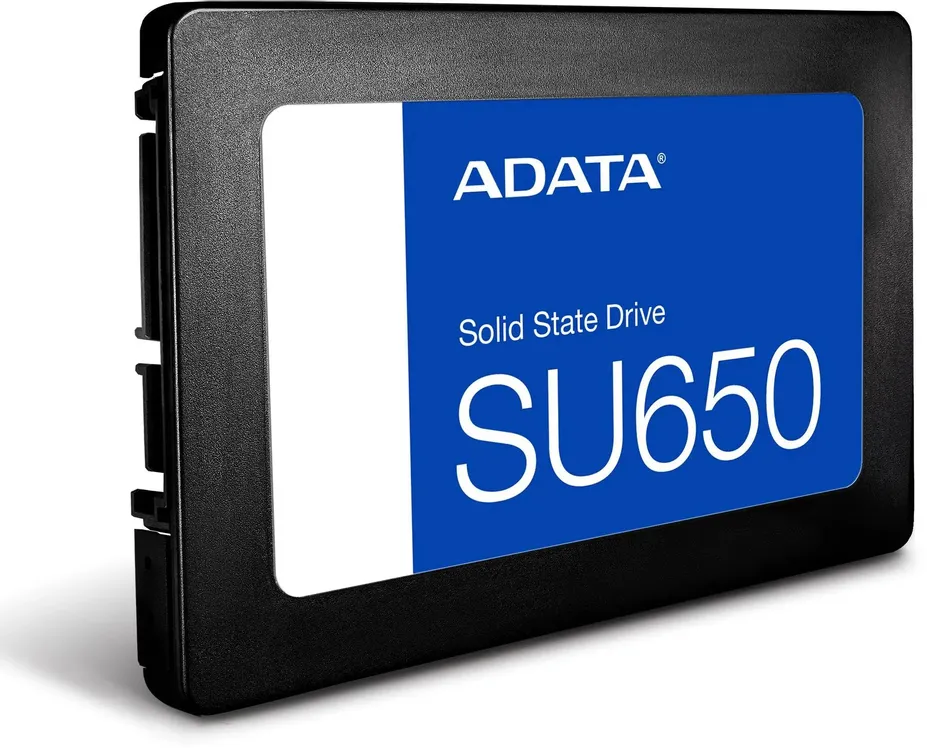 ADATA SU650 1ТБ — вид под углом, разъём SATA на боковой панели корпуса