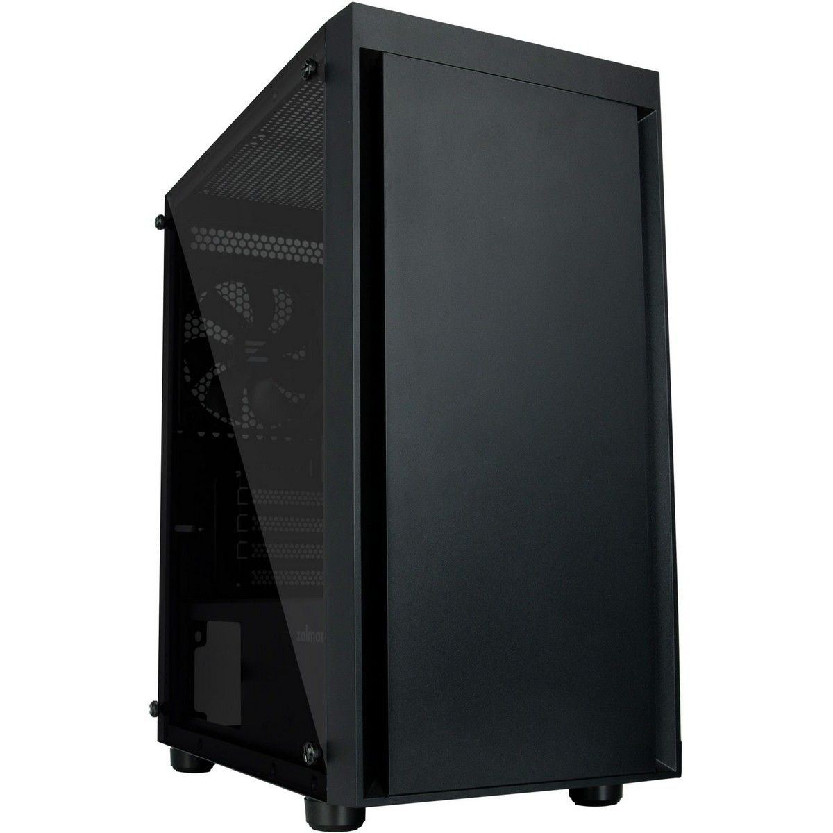 Zalman T3 PLUS черный корпус вид сбоку закалённое стекло и вентиляционная сетка