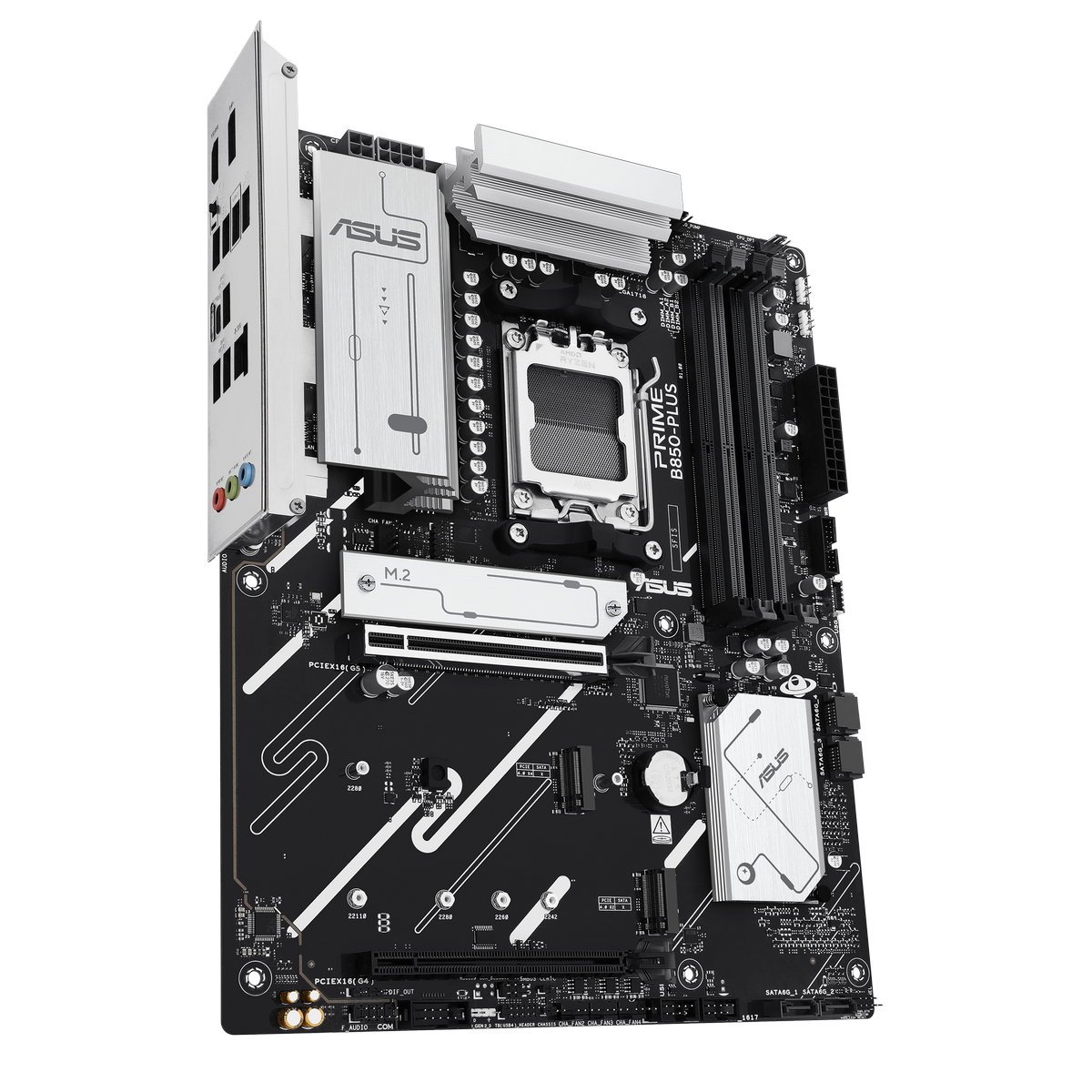 ASUS PRIME B850-PLUS-CSM слоты DDR5 и зона VRM с пассивным охлаждением