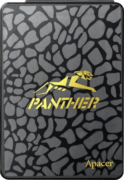 Apacer AS340 Panther 240 ГБ — фронтальный вид накопителя с фирменным жёлтым логотипом
