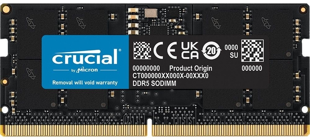 Crucial Classic CT32G56C46S5T DDR5 SODIMM 32 ГБ 5600 МГц — планка памяти с микросхемами и контактами