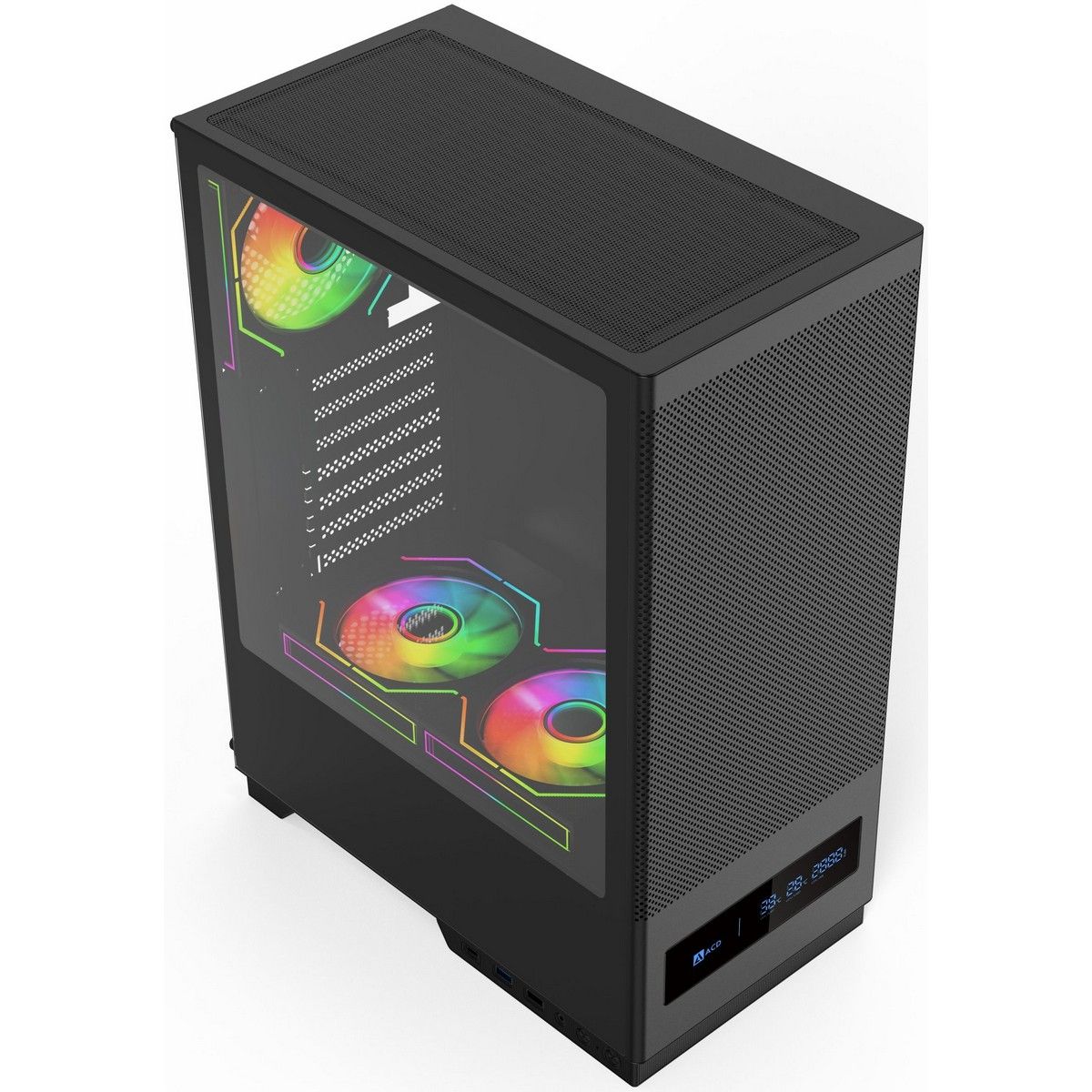 ACD Citadel 108DB изометрический вид с RGB вентиляторами и прозрачными панелями