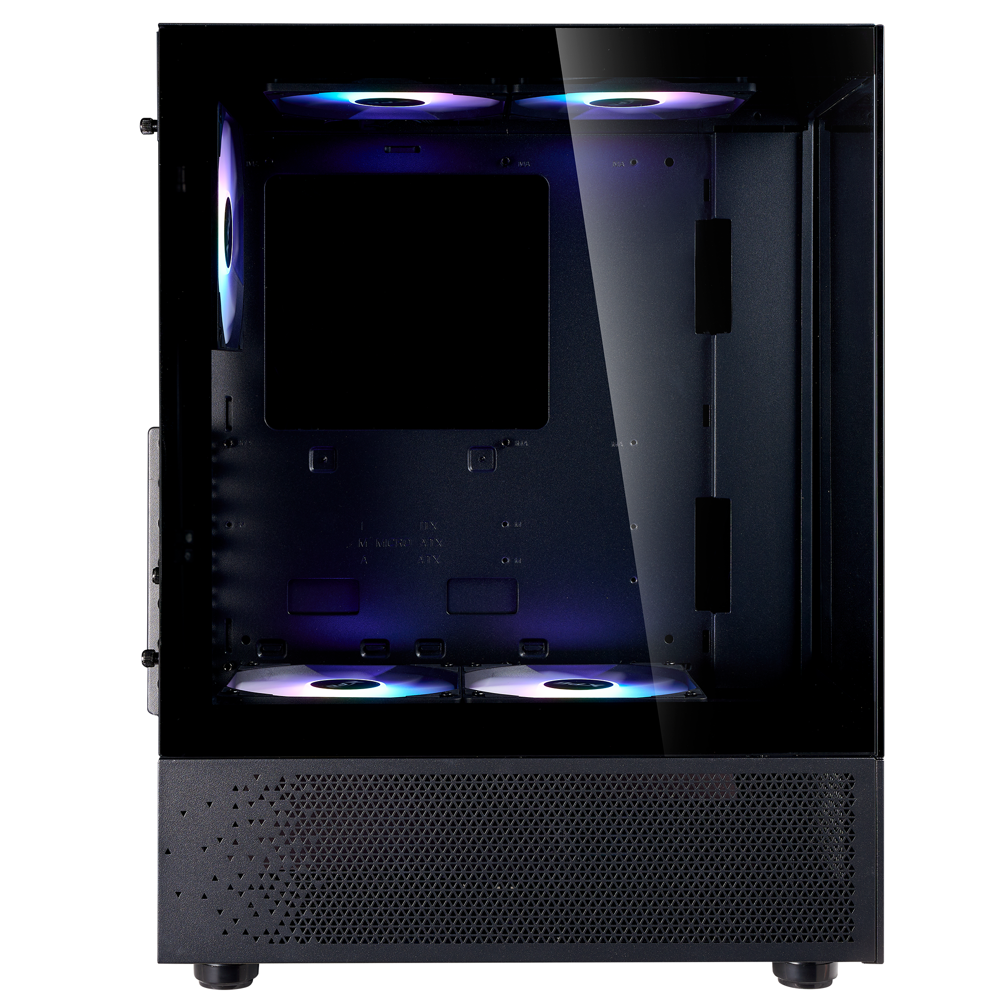 ADATA XPG INVADER X MINI внутреннее пространство — четыре ARGB-вентилятора, крепления для компонентов, подсветка внутри корпуса