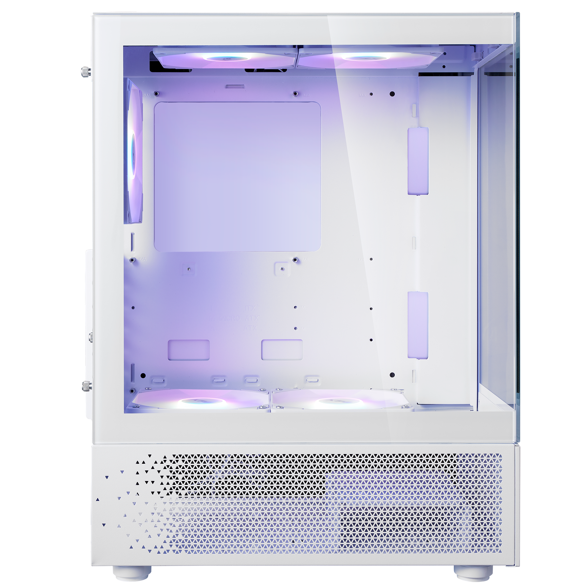 ADATA XPG INVADER X MINI — внутреннее пространство с RGB подсветкой и местами крепления компонентов