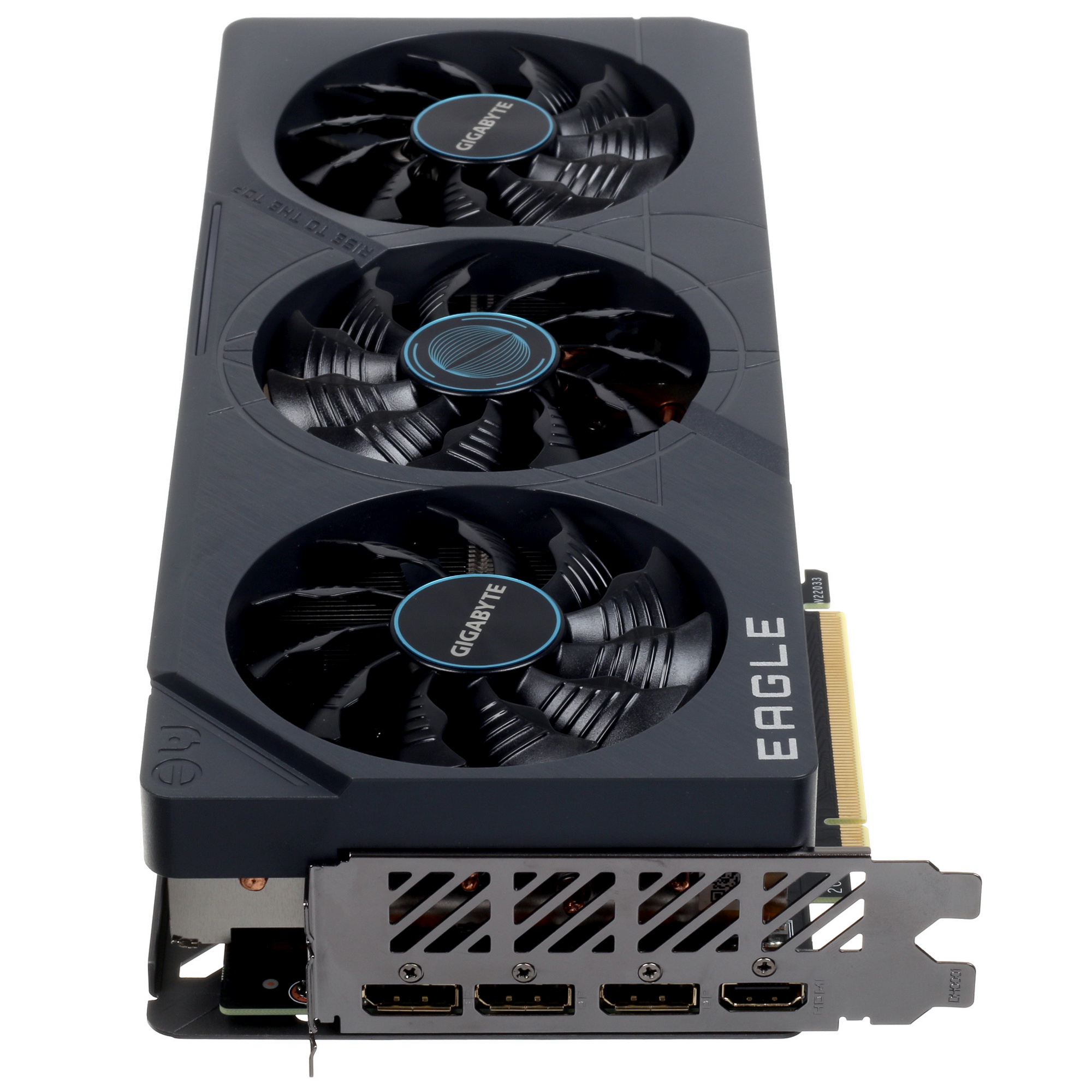 Gigabyte RTX 4070 Ti Eagle OC вид спереди три вентилятора RGB-подсветка разъёмы HDMI DisplayPort