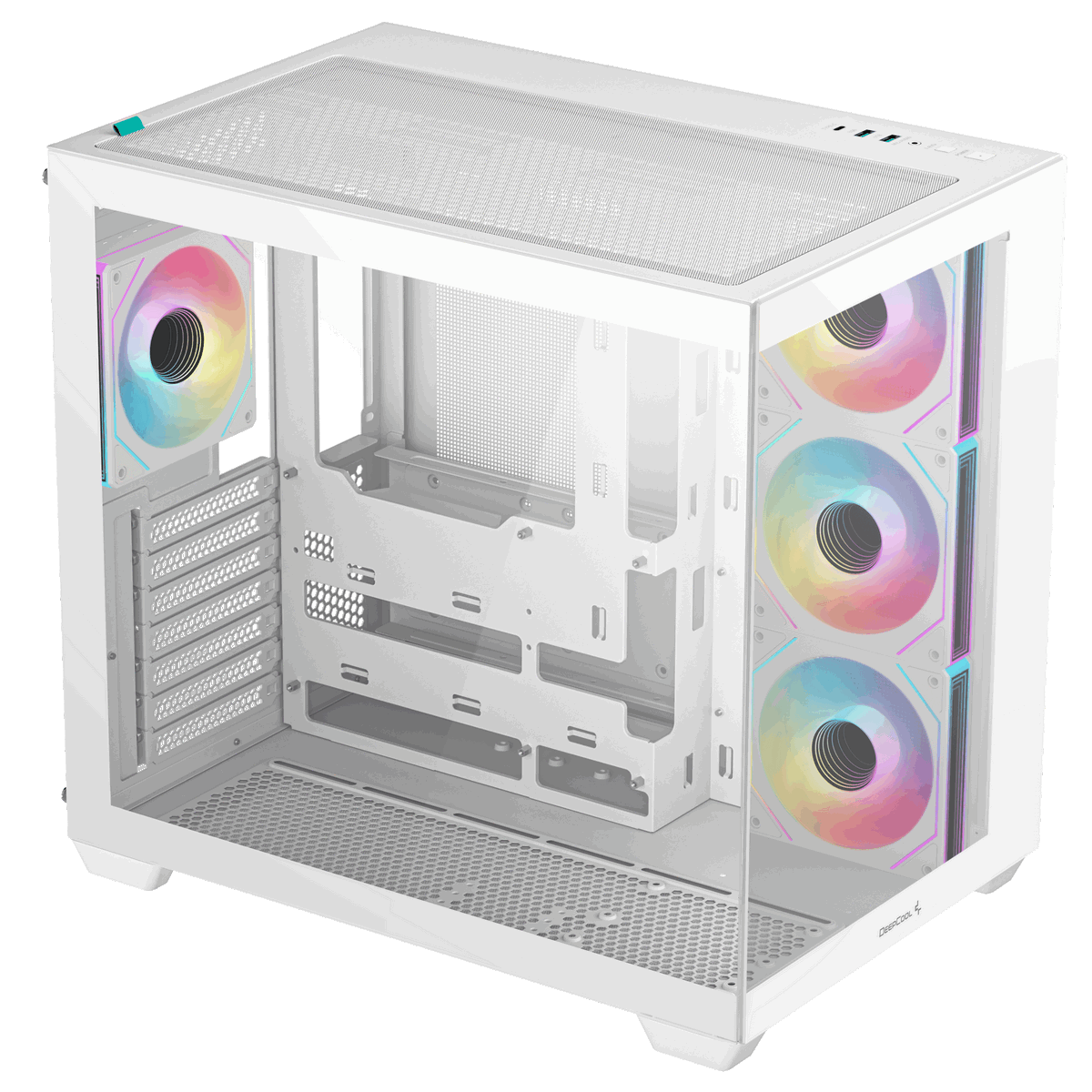 DeepCool CG530 4F вид сверху — топ-панель с вентиляционной сеткой и ARGB-вентиляторы
