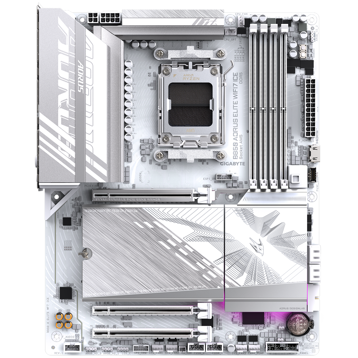 Gigabyte B850 Aorus Elite WiFi7 слоты DDR5 и зона VRM материнская плата AM5