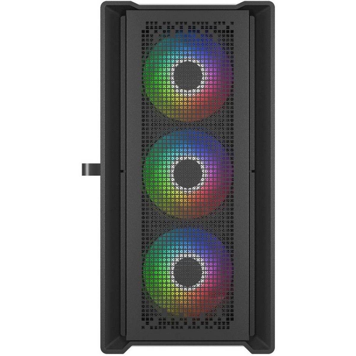 PowerCase ByteFlow Micro CAMBFB-A4 фронт — три ARGB-вентилятора через сетчатую панель