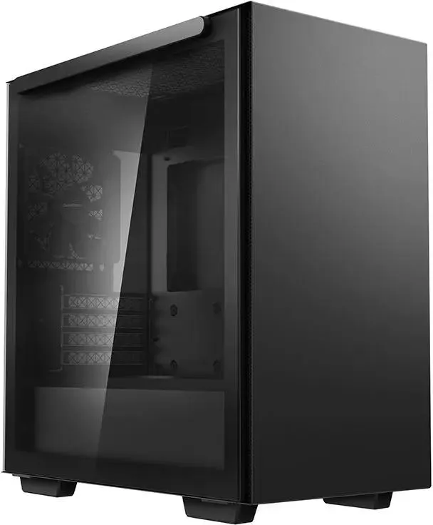 DeepCool MACUBE 110 боковой вид черный корпус с панелью из закалённого стекла
