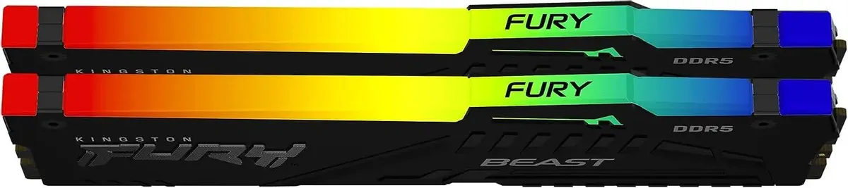Kingston FURY Beast DDR5 KF564C32BBEAK2-32 вид сверху два модуля радиатор и брендинг
